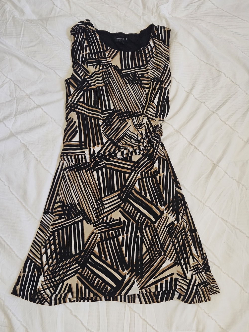 Enfocus Studio Black & Beige Geometric Sleeveless A-Line Dress